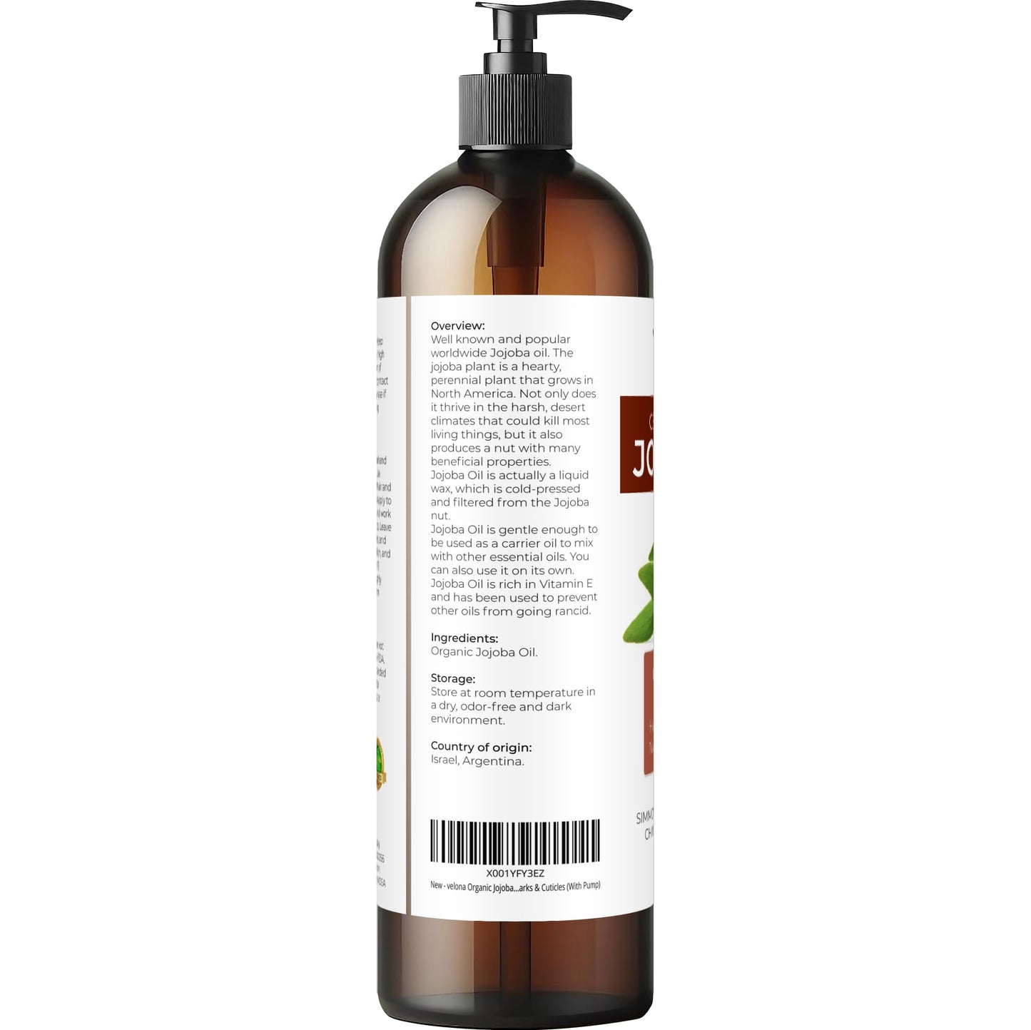 velona Jojoba Oil USDA Certified Organic - 8 fl oz (With Pump) | 100% Pure and Natural | Golden, Unrefined, Cold Pressed, Hexane Free | Moisturizing Beauty & Personal Care velona