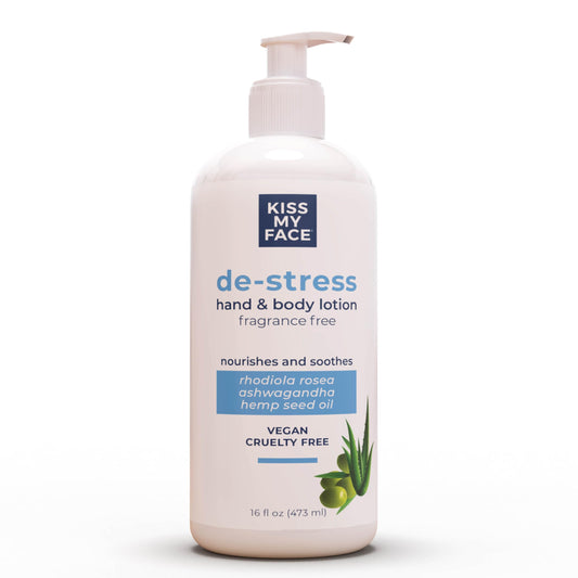 Kiss My Face De-Stress Hand & Body Lotion Fragrance Free - Hypoallergenic, Cruelty-Free, Vegan Lotion for Dry Skin - 16 oz Bottle with Pump (Fragrance Beauty & Personal Care Kiss My Face