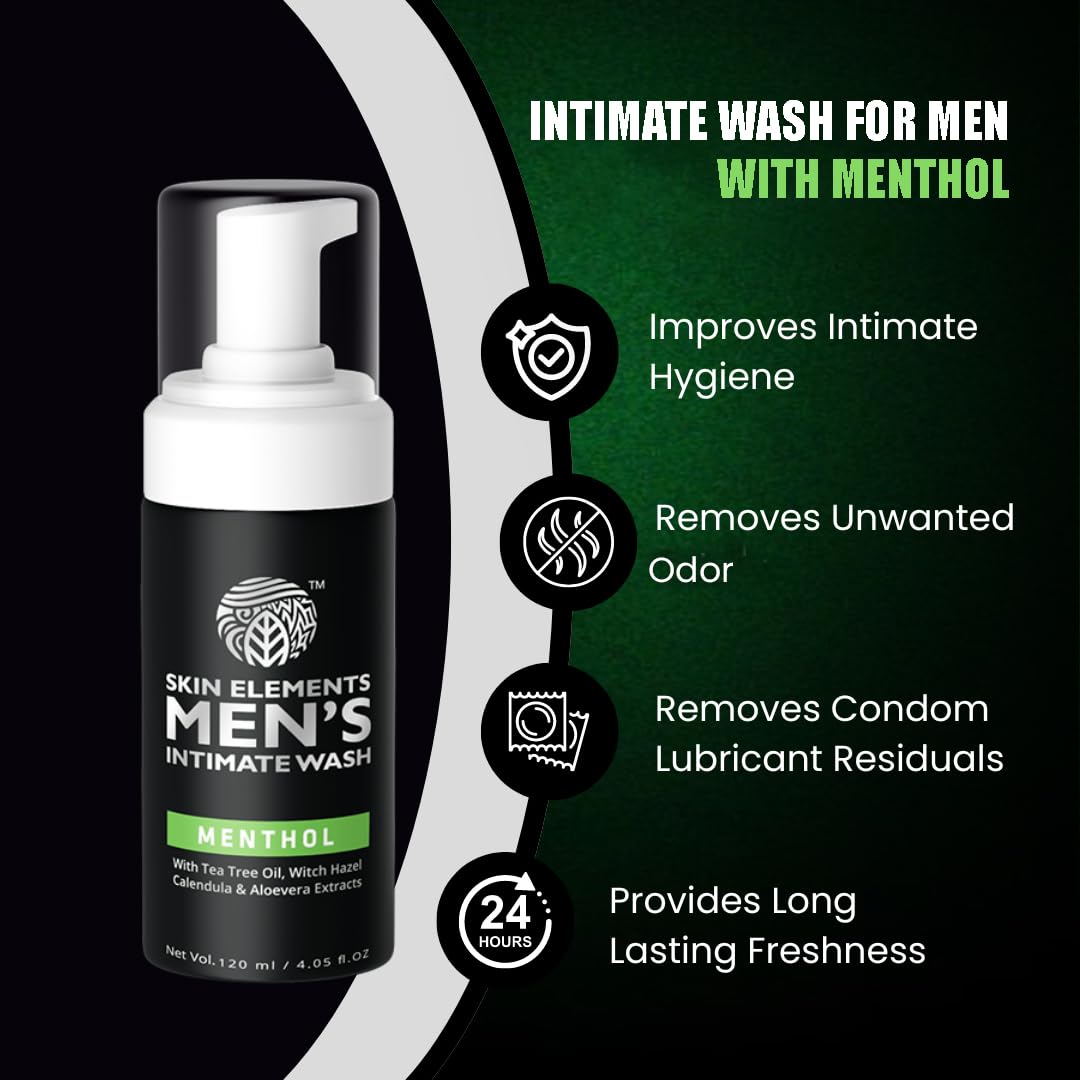 Skin Elements Intimate Wash for Men with Menthol | pH Balanced Foaming Intimate Wash | Jabon Intimo Hombre | Controls Bad Odor and Sweat | Cools Beauty & Personal Care Skin Elements