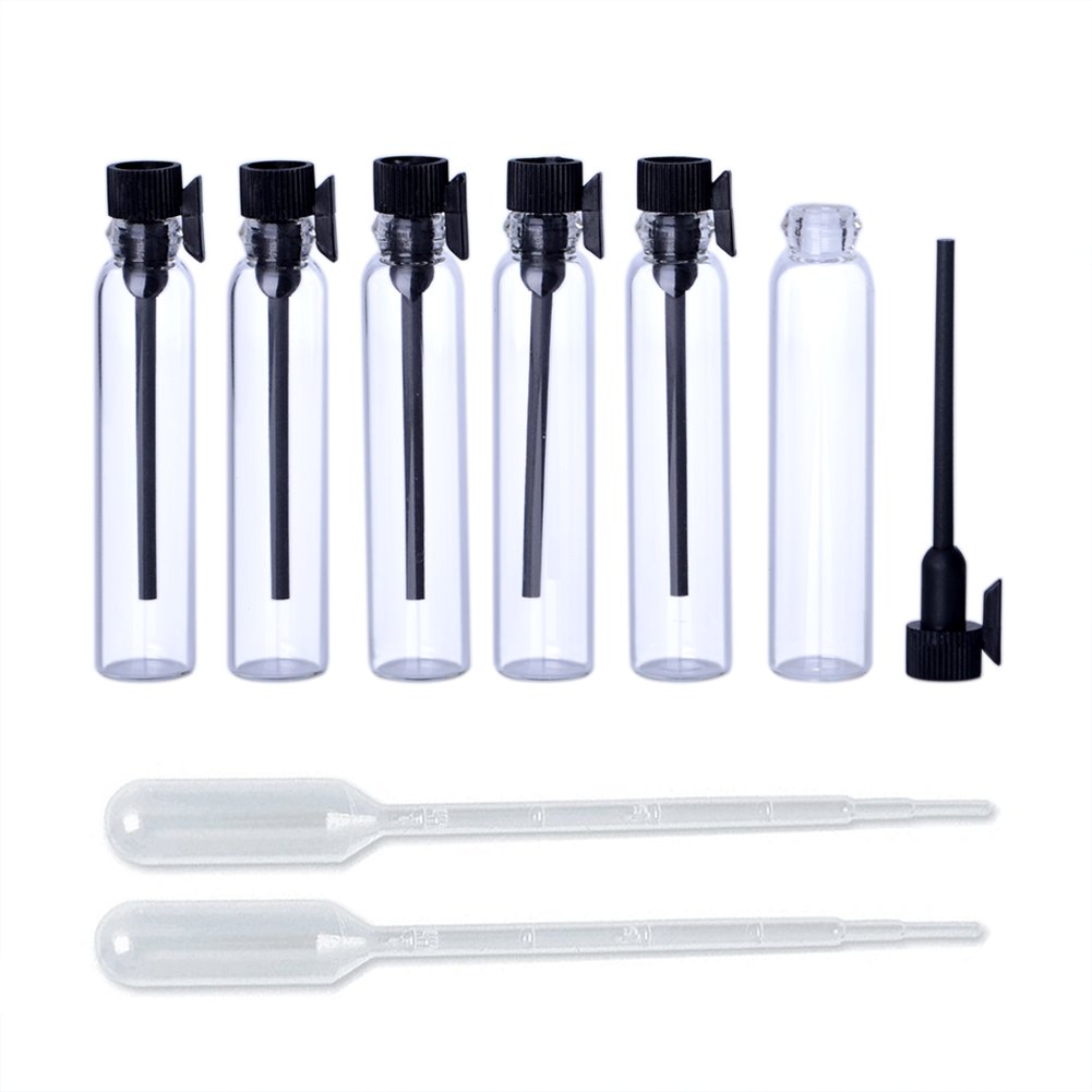 Enslz 100PCS Perfume Samples Mini Bottles With Black Lid Empty Glass Vials Dropper Bottle for Travel and Party (2ml) Beauty & Personal Care Enslz