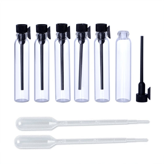 Enslz 100PCS Perfume Samples Mini Bottles With Black Lid Empty Glass Vials Dropper Bottle for Travel and Party (2ml) Beauty & Personal Care Enslz