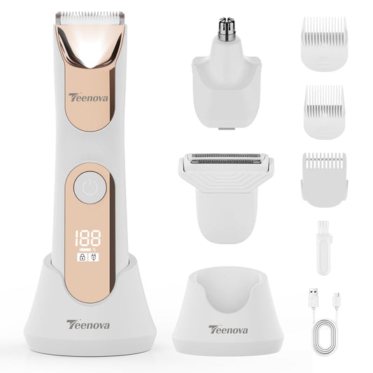 TEENOVA Manscape Body Hair Trimmer for Men, No Nick Pubic Bikini Trimmer for Women, 3 in 1 Versatile Groin Shaver with Nose Hair Trimmer, Cordless Beauty and Personal Care TEENOVA