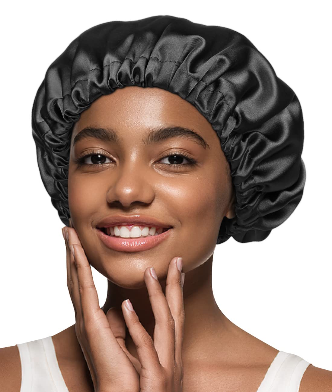 Alnorm Satin Sleep Cap Double-Sided Adjustable Hair Bonnet for Girls Black Beauty and Personal Care Alnorm