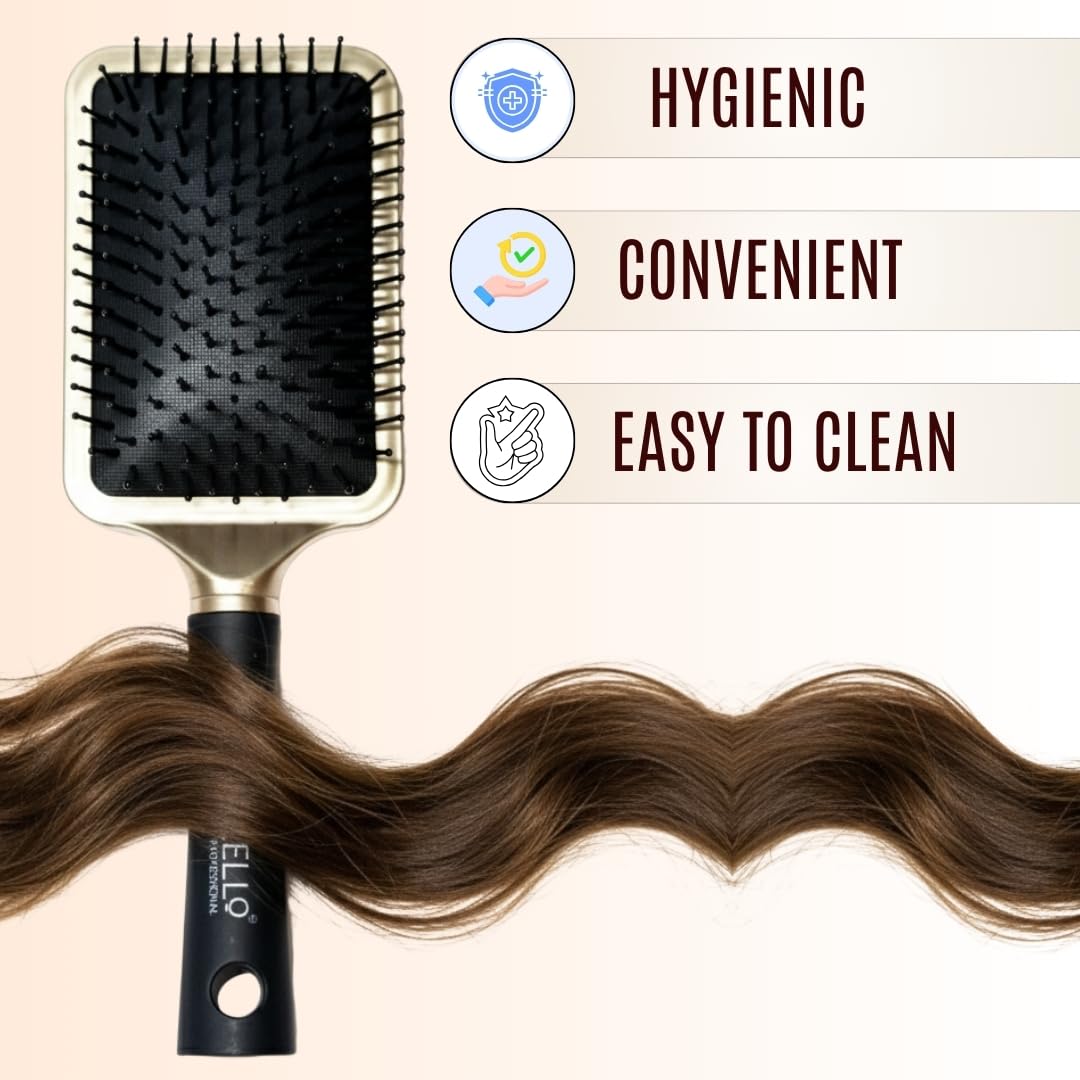 FOLELLO Large Square Paddle Hair Brush for Women and Men - Detangling Hair Brush for Tangle-Free Styling - Suitable for Wet or Dry Hair and All Hair
