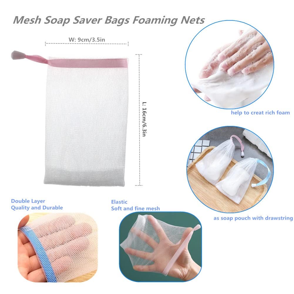 FULINJOY 10 PCS Exfoliating Mesh Soap Saver Pouch Bag Sack, Face Cleansing Foaming Nets, White Pouch with Drawstring (Color Random) Beauty & Personal Care FULINJOY