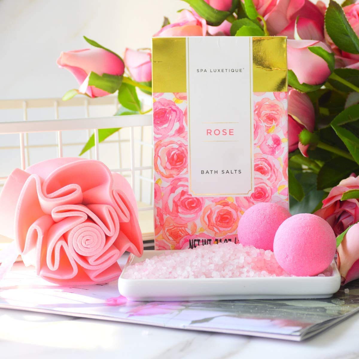 Spa Luxetique Rose 10pc Gift Baskets for Women Spa Gift Set Beauty and Personal Care spa luxetique