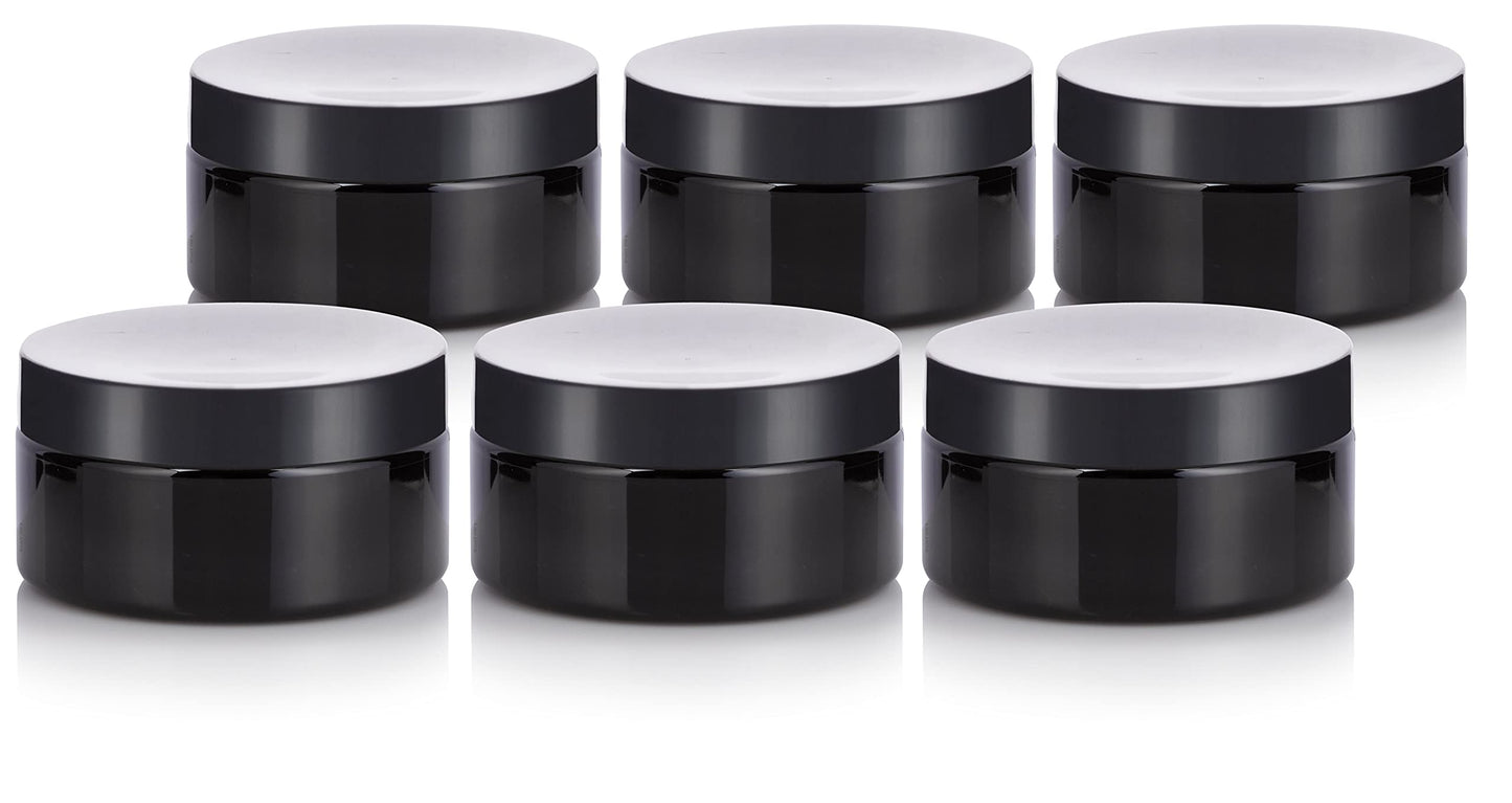 8 oz Black PET Plastic Refillable Low Profile Jar with Black Lid (6 Pack) Beauty & Personal Care JUVITUS