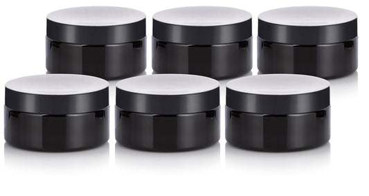 8 oz Black PET Plastic Refillable Low Profile Jar with Black Lid (6 Pack) Beauty & Personal Care JUVITUS