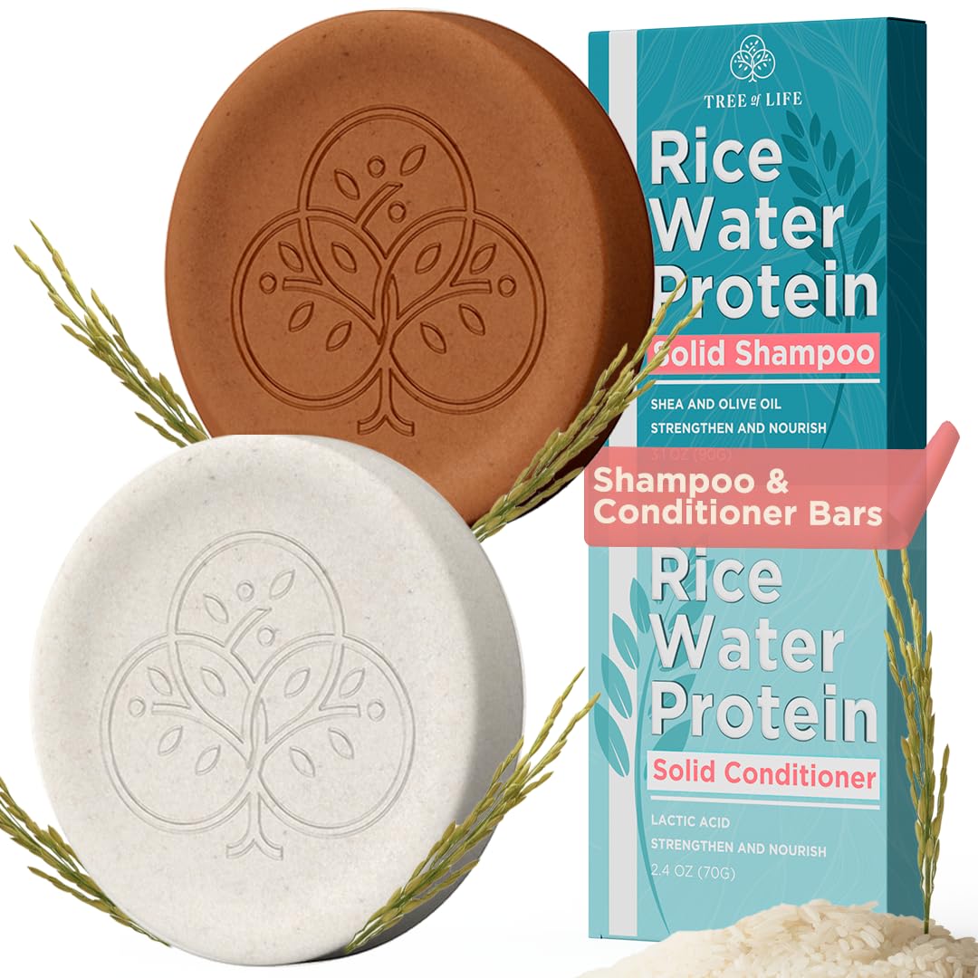 Tree of Life Rice Water Shampoo Bar and Conditioner Bar Set - Sulfate Free Hair Care That Strengthens, Repairs, and Delivers Frizz Control with Silky Beauty & Personal Care Tree of Life
