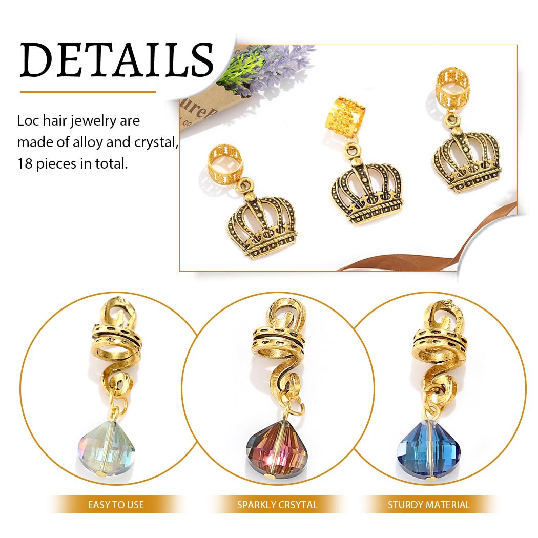 Formery Crystals Loc Jewelry for Hair Gold Crown Coiling African Dreadlock Cuff Accessories Spiral Braid Jewels for Black Women (18PCS) Beauty & Personal Care Formery