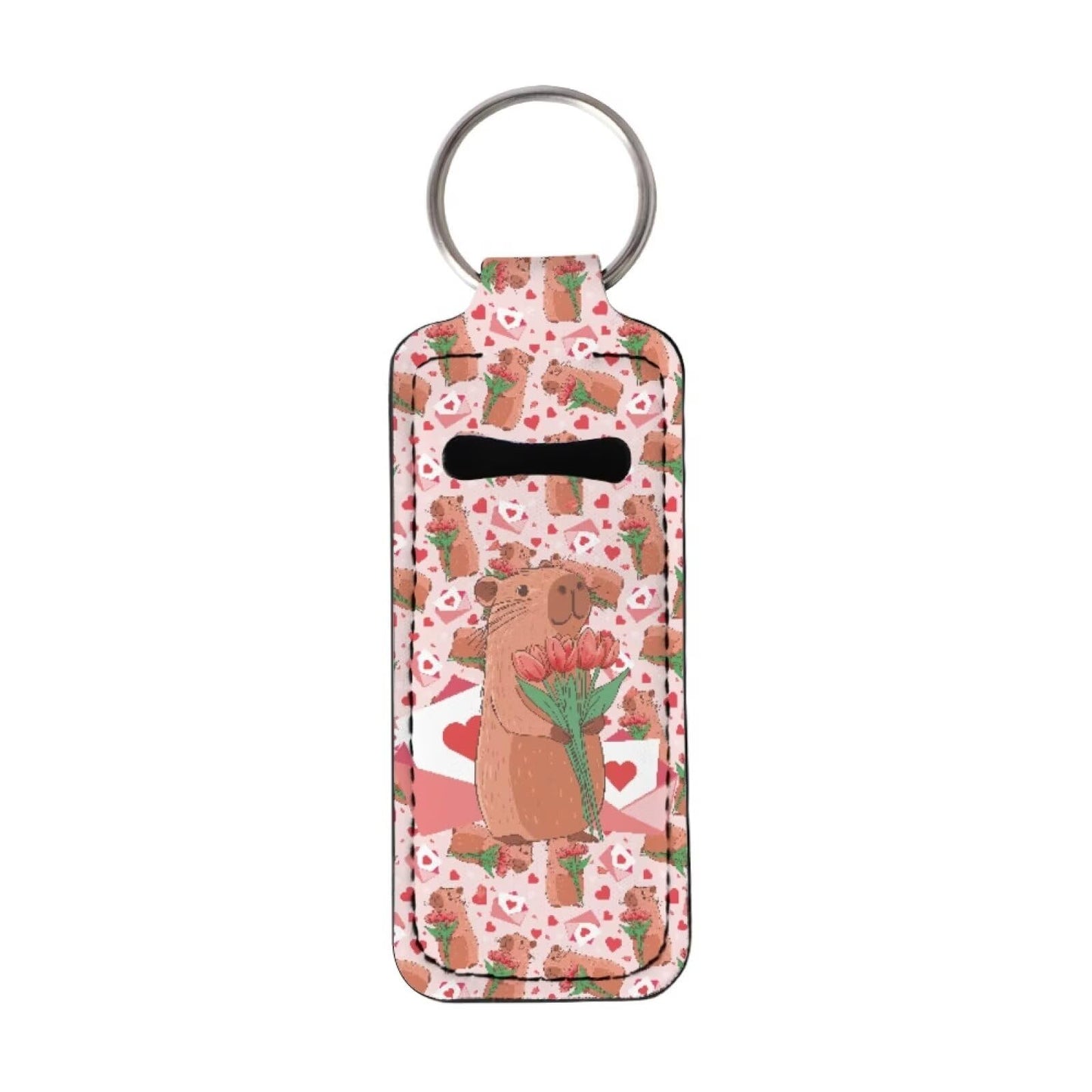 Baxinh Capybara Printed Chapstick Holder Keychain, Tulip Printed Neoprene Chapstick Lip Balm Holder Lipgloss Lipstick Holder Keychains for Lipstick Beauty and Personal Care Baxinh