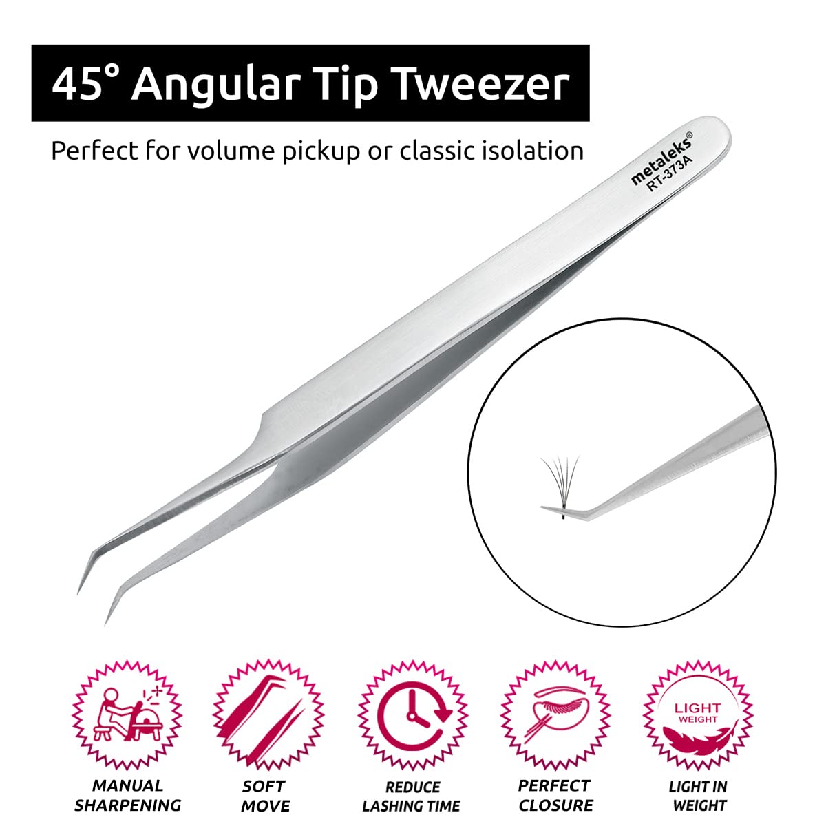 Metaleks Volume Eyelash Extension Tweezers Soft In Use Light In Weight Matt Finish Stainless Steel 45° Angular Tip for 2D - 5D - Sterilizable Beauty & Personal Care metaleks