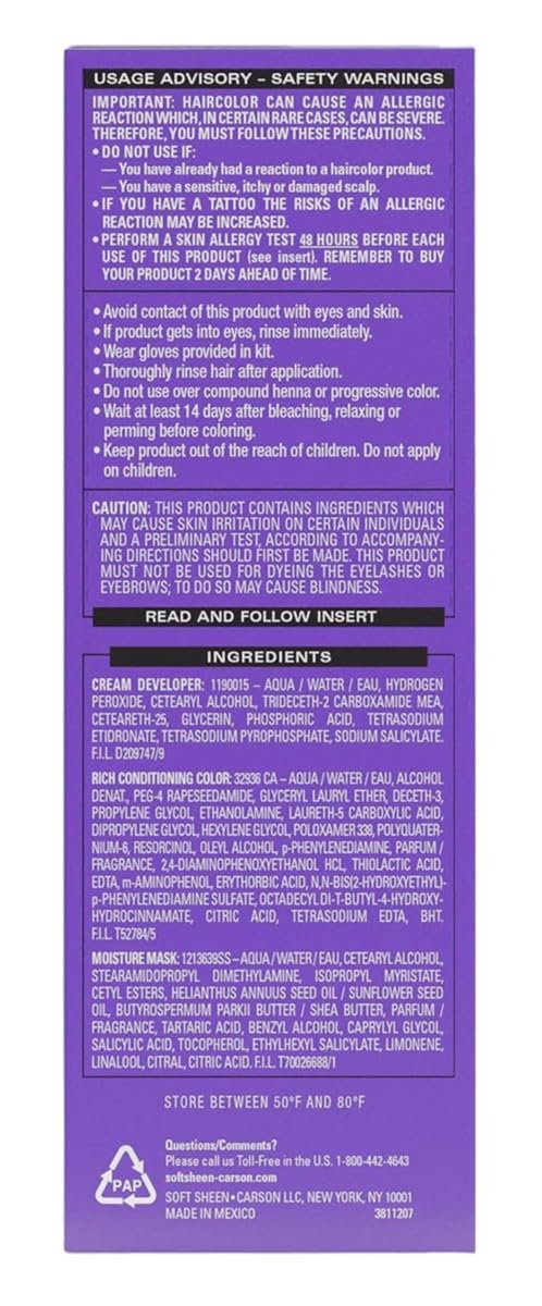 SoftSheen-Carson Dark and Lovely Fade Resist Rich Conditioning Hair Color, Permanent Hair Color, Up To 100% Gray Coverage, Brilliant Shine with Argan Beauty & Personal Care SoftSheen