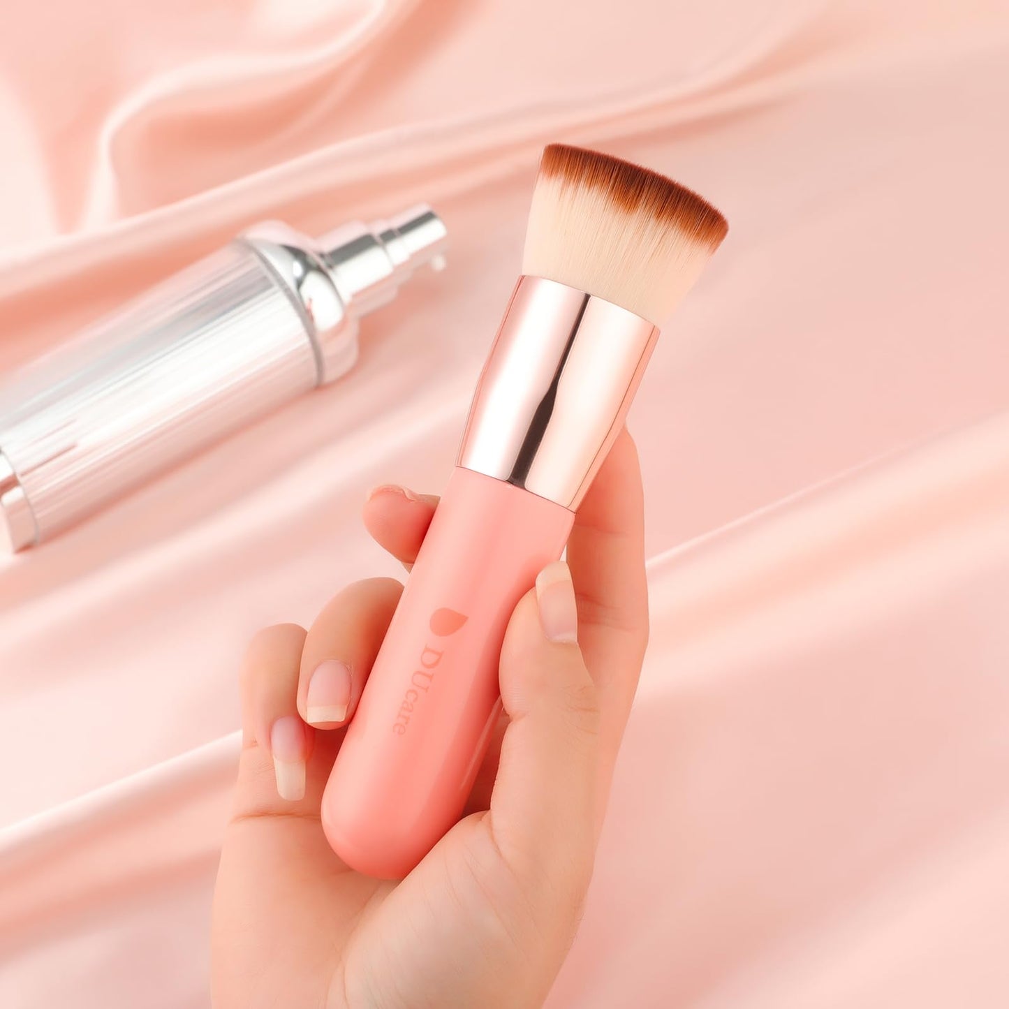DUcare Flat Top Kabuki Foundation Brush - Premium Makeup Brush for Liquid, Cream, and Powder - Buffing, Blending, and Face,Pink Beauty & Personal Care DUcare