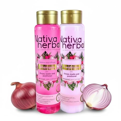 Nativa Herbal Onion shampoo and conditioner set with biotin and panthenol, natural growth formula, anti-frizz strengthening duo for thicker, stronger Beauty & Personal Care Nativa herbal