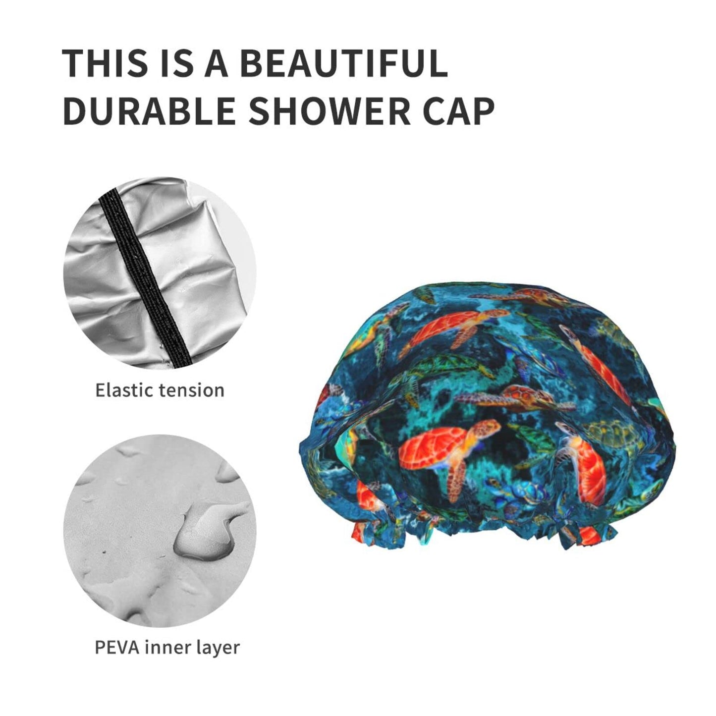 Sea Turtle Shower Cap For Women Adjustable Double Waterproof Layers Bathing Bath Cap Hair Protection Reusable Ladies Spa Salon Shower Hat Beauty & Personal Care Wizfuyq