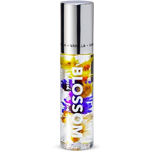 Blossom Roll on Lip Gloss, Scented Clear High Shine Moisturizing Lip Oil, Non Sticky, Infused with Real Flowers, Made in USA, 0.2oz, Vanilla Bean Beauty & Personal Care Blossom