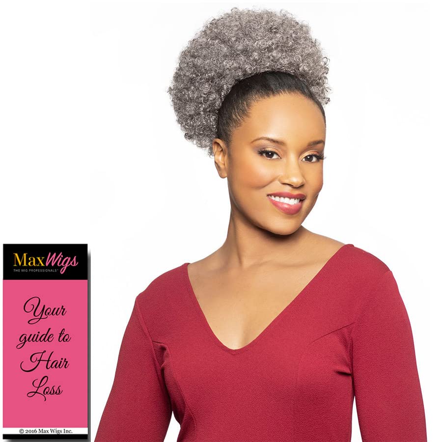 Foxy Silver DS015 Color 1B Off Black Wigs 5" Length Blow Out Curls Medium Length Hairpiece Synthetic Drawstring Ponytail African American Womens Grey