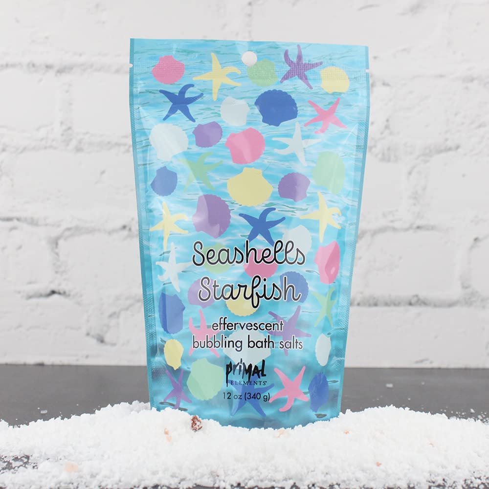 Primal Elements Detoxifying Sea Salt Soak, Bubbling Aromatherapy Salts, Seashells & Starfish, 12 oz Resealable Bag Beauty and Personal Care Primal Elements