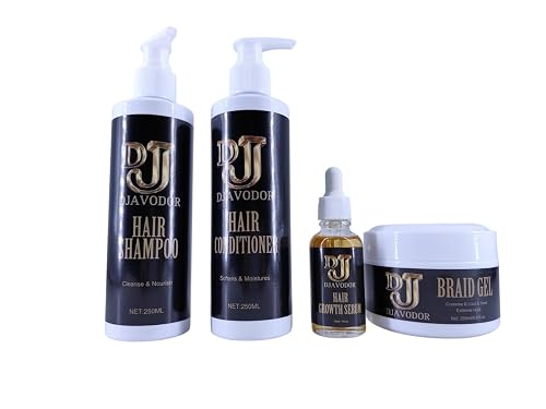 Djavodor Hair Care Set, Shampoo 250ML, Conditioner 250ML, Braid Gel, Hair Growth Serum, 4 Piece Collection Beauty & Personal Care DJAVODOR