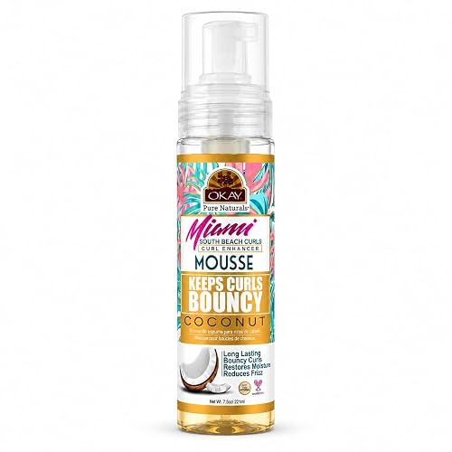 OKAY Miami South Beach Curls Curl Enhancer Mousse 7.5 oz - Lightweight Curl Defining Hair Styling Foam with Coconut Oil & Aloe Vera for Frizz Control Beauty & Personal Care OKAY