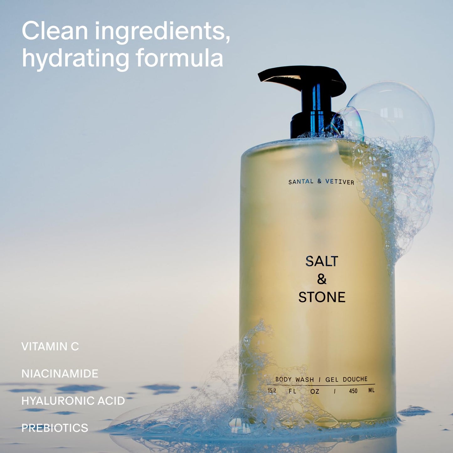 Salt & Stone Body Wash with Antioxidants for Deep Moisture | For Women & Men, Sulfate, Paraben, & Dye Free, Leaving Skin Soft and Hydrated | Santal Beauty and Personal Care Salt & Stone