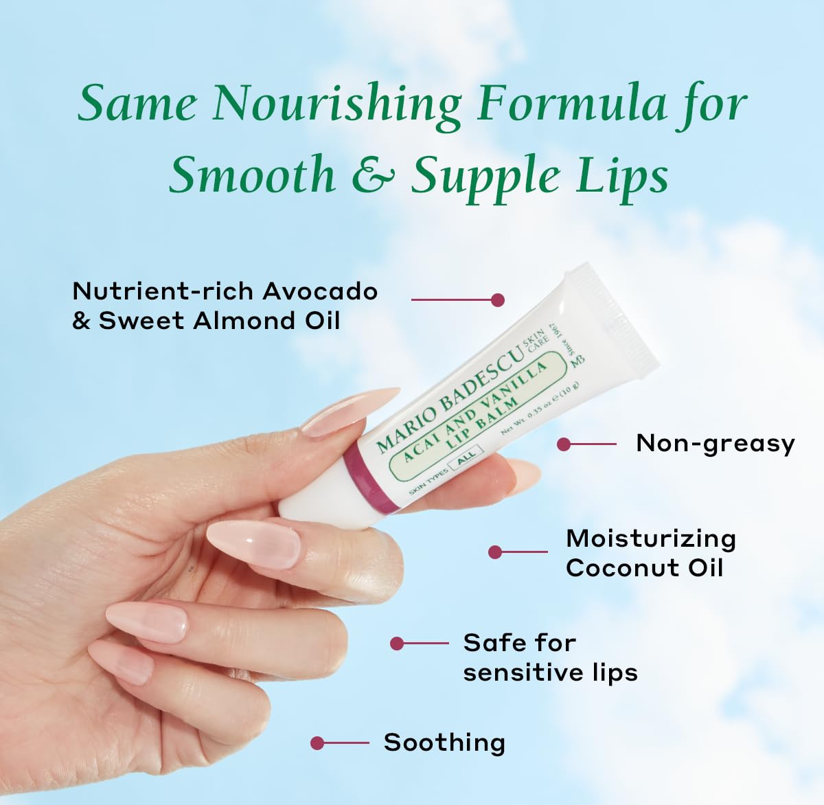 Mario Badescu Moisturizing Acai and Vanilla Lip Balm for Dry Cracked Lips, Infused with Coconut Oil and Shea Butter, Ultra-Nourishing Lip Care Beauty & Personal Care Mario Badescu
