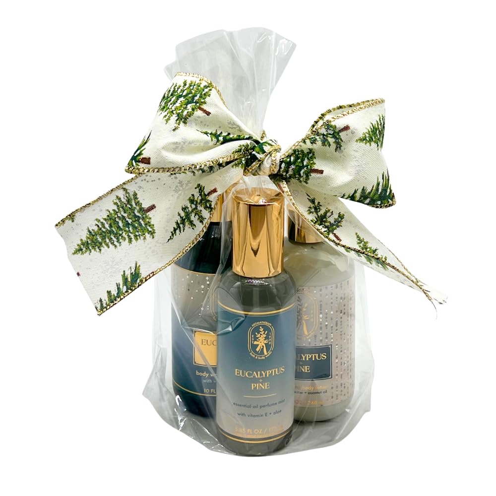 Bath & Body Works EUCALYPTUS PINE Essential Oil Mist, Body Wash & Foam Bath, and Moisturizing Body Lotion 3pc Gift Set with w/ 30-Inch Christmas Pine Beauty and Personal Care Bath & Body Works