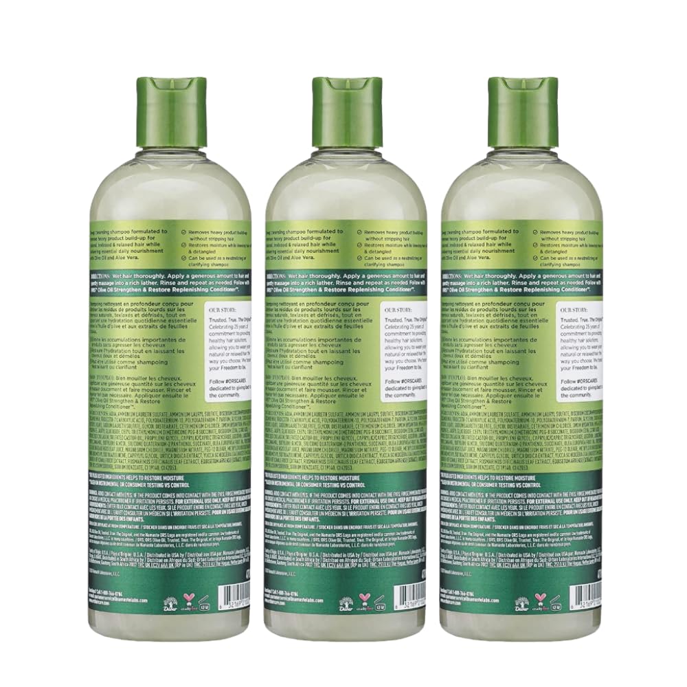 ORS Olive Oil Deep Cleansing Creamy Aloe Shampoo infused with Aloe Vera for Rejuvenating Moisture 16 Ounces (Pack of 3)