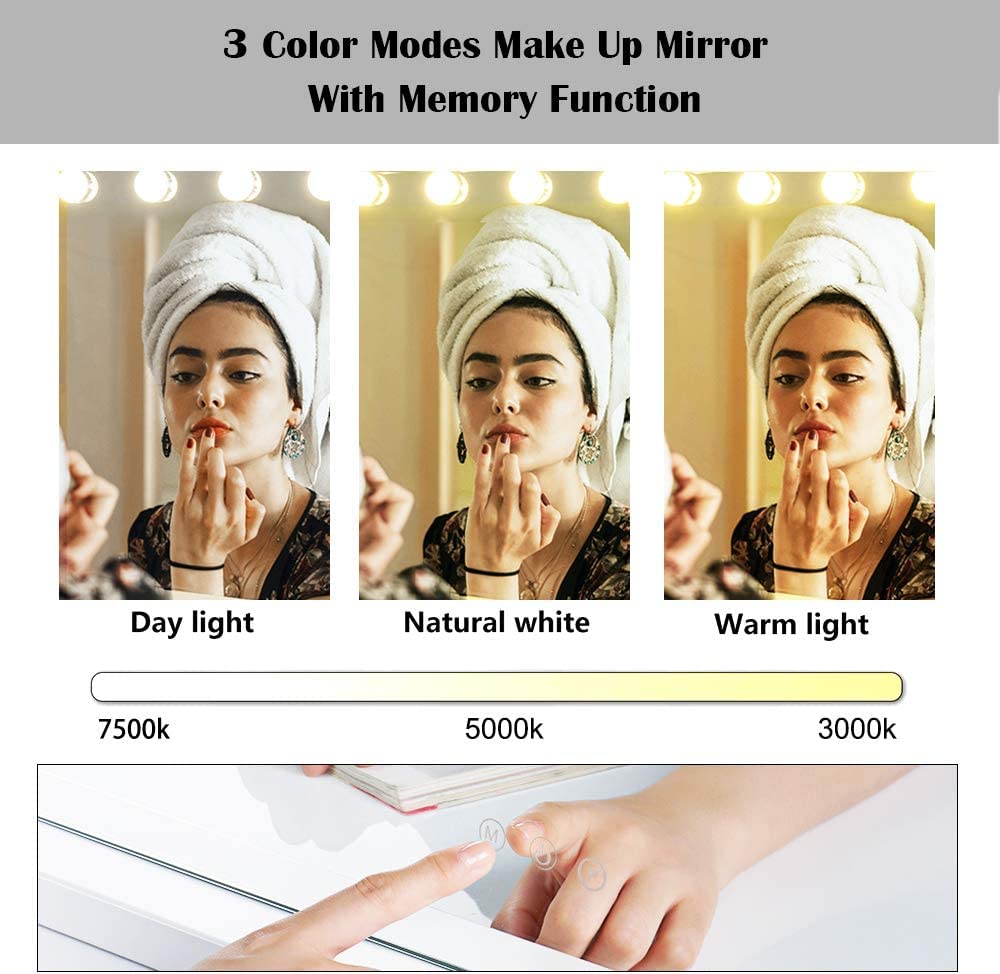 GLMOHOME Vanity Mirror Makeup Mirror with Lights,10X Lens,22.8"x 18.1" Hollywood Lighted Vanity Mirror with 15 Dimmable LED Bulbs,3 Color Modes,Touch Beauty & Personal Care GLMOHOME