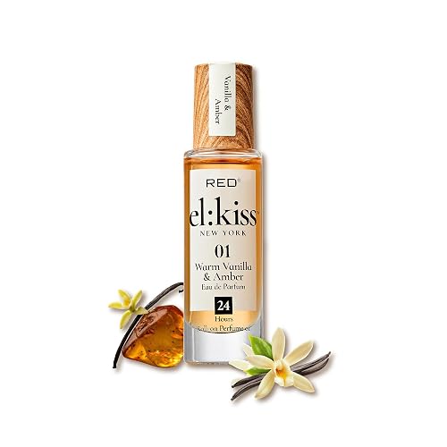 EL:KISS Roll On Perfume, Warm Vanilla & Amber Eau de Parfum 12mL (.40 Fl Oz), Hydrating & Long-Lasting, Alcohol-Free & Mineral Oil-Free, Infused Beauty & Personal Care EL:KISS