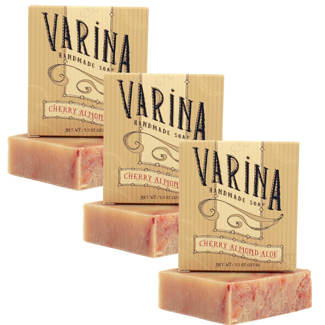 Varina Natural Cherry Almond Aloe Bar Soap - Gentle Cleansing for Sensitive Skin, Spicy - 3 Pack - Experience Healthy and Glowing Skin Beauty & Personal Care Varina