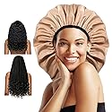 Auban Extra Large Shower Cap for Braids, Double-Layer Waterproof Reusable Satin Lining XL Shower Cap for Women Long Hair, Locs, perms (khaki) Beauty & Personal Care Auban