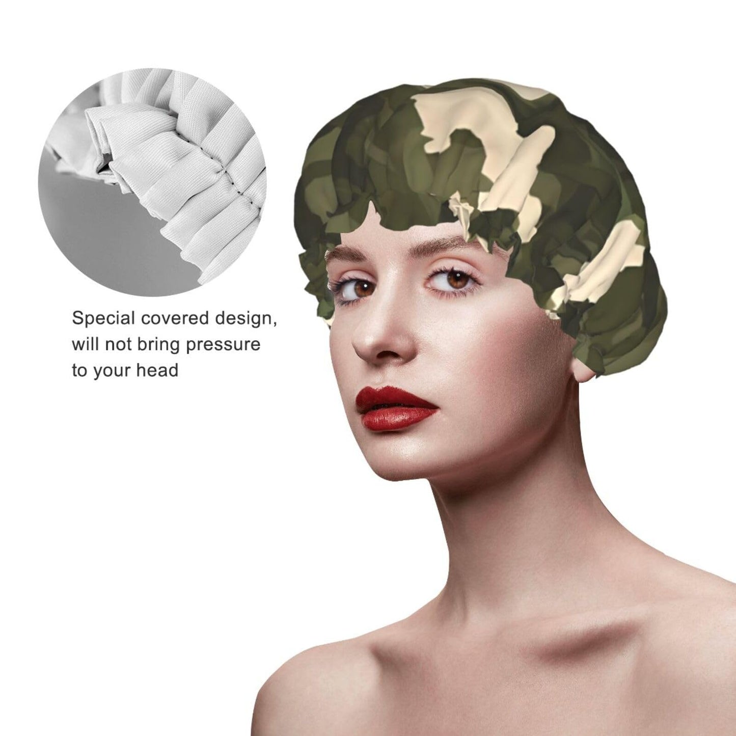 Army camouflage Shower Cap for Women Men Large Reusable Shower Bonnet Double-Layer Waterproof Bath Caps Elastic Band Hair Hat for All Hairstyles Beauty and Personal Care BWLHJKE