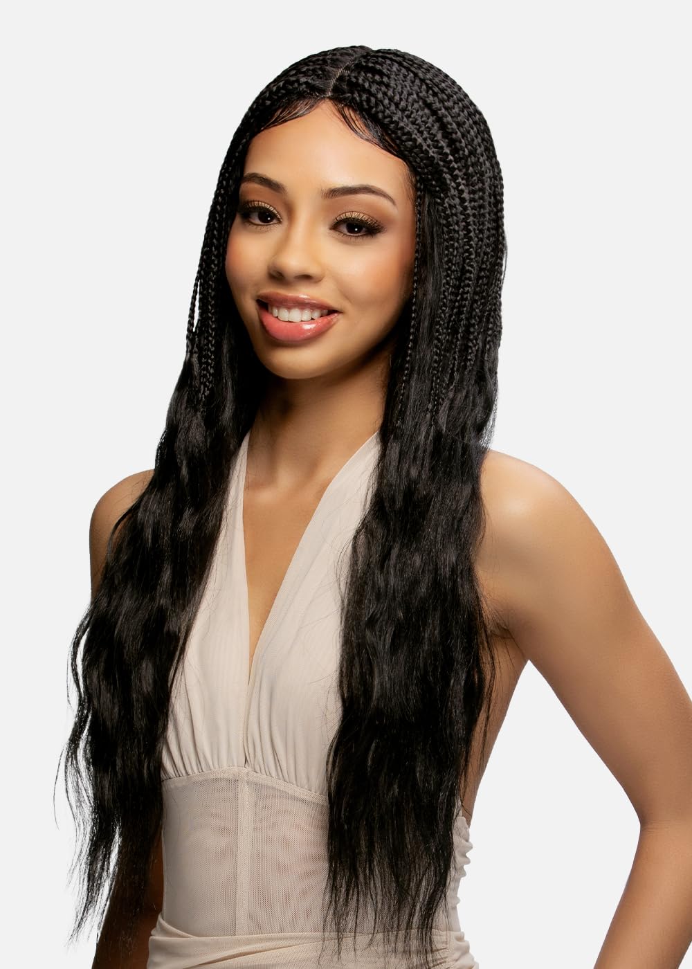Vivica A. Fox BW-ARTE 30" Knotless Lace Front Box Braid Wig with Wavy Ends, Pre-Braided & Pre-Styled, Hand-Tied HD Lace Part, Heat Resistant Synthetic