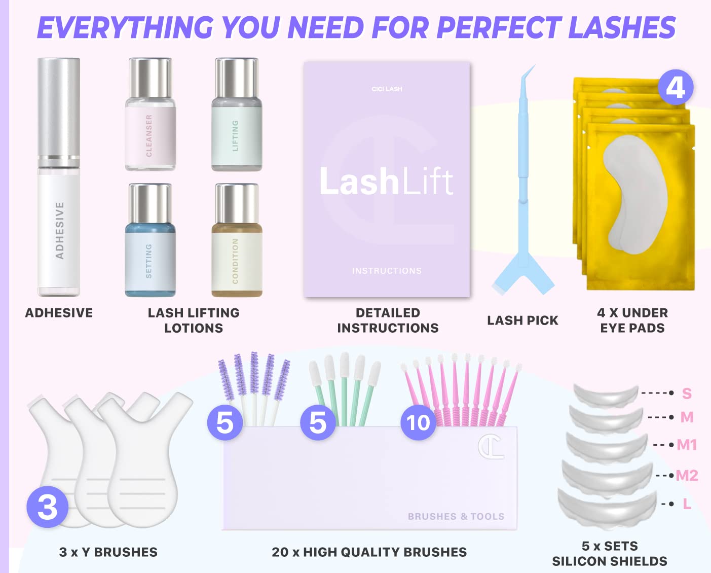 Lash Lift Kit with Keratin by CICI | Instant Perming, Lifting & Curling for Eyelashes | Long Lasting Professional Salon Results for a Supermodel Look Beauty & Personal Care CICI Lash