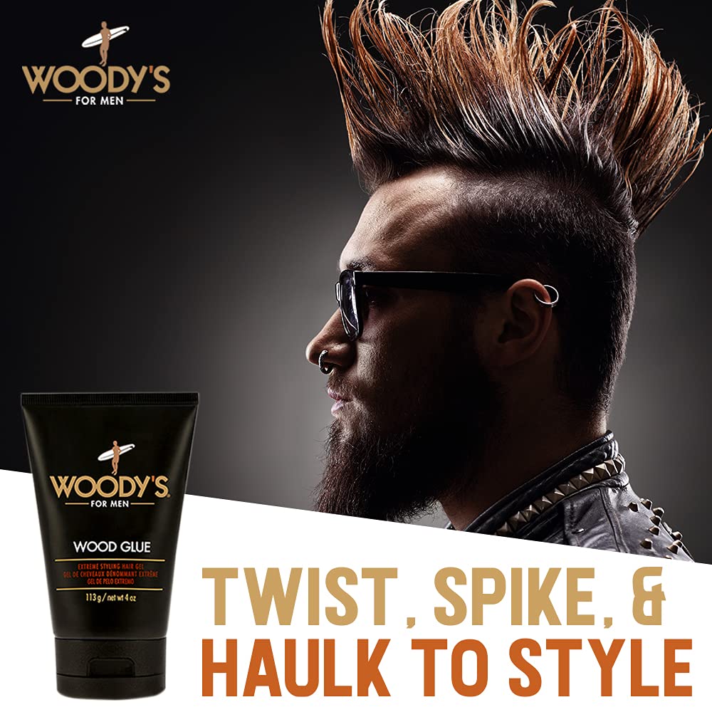 Woody's Wood Glue Extreme Hold Hair Gel for Men - Mens Hair Gel Strong Hold, Non-Flaking, High Shine Styling for All Hairstyles, 4 oz Beauty & Personal Care Woody's