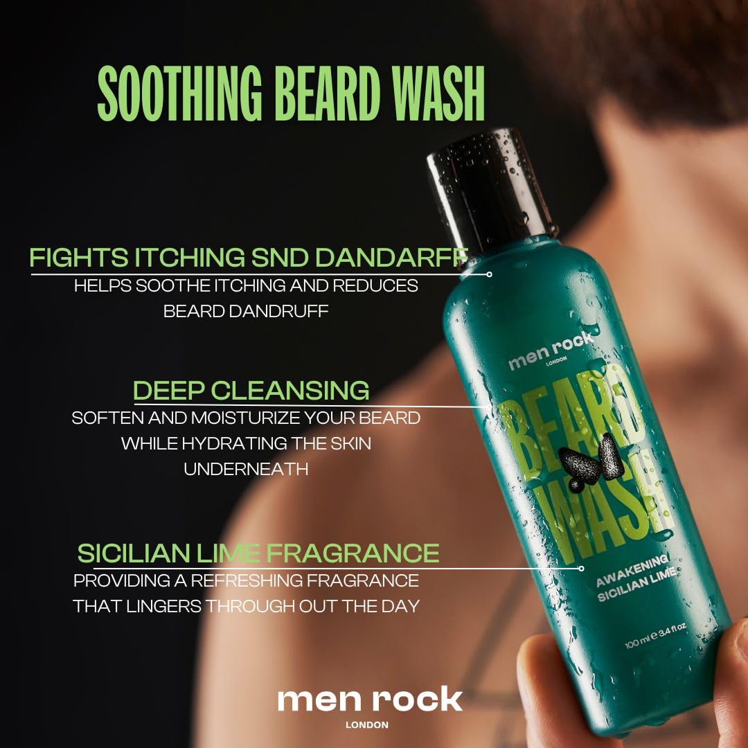 Men Rock Beardy Beloved Awakening Essential Beard Kit - Sicilian Lime - Beard Balm and Wash - Mens Face Care Kit - Skincare Products for Men - 2 Pc Beauty and Personal Care Men Rock