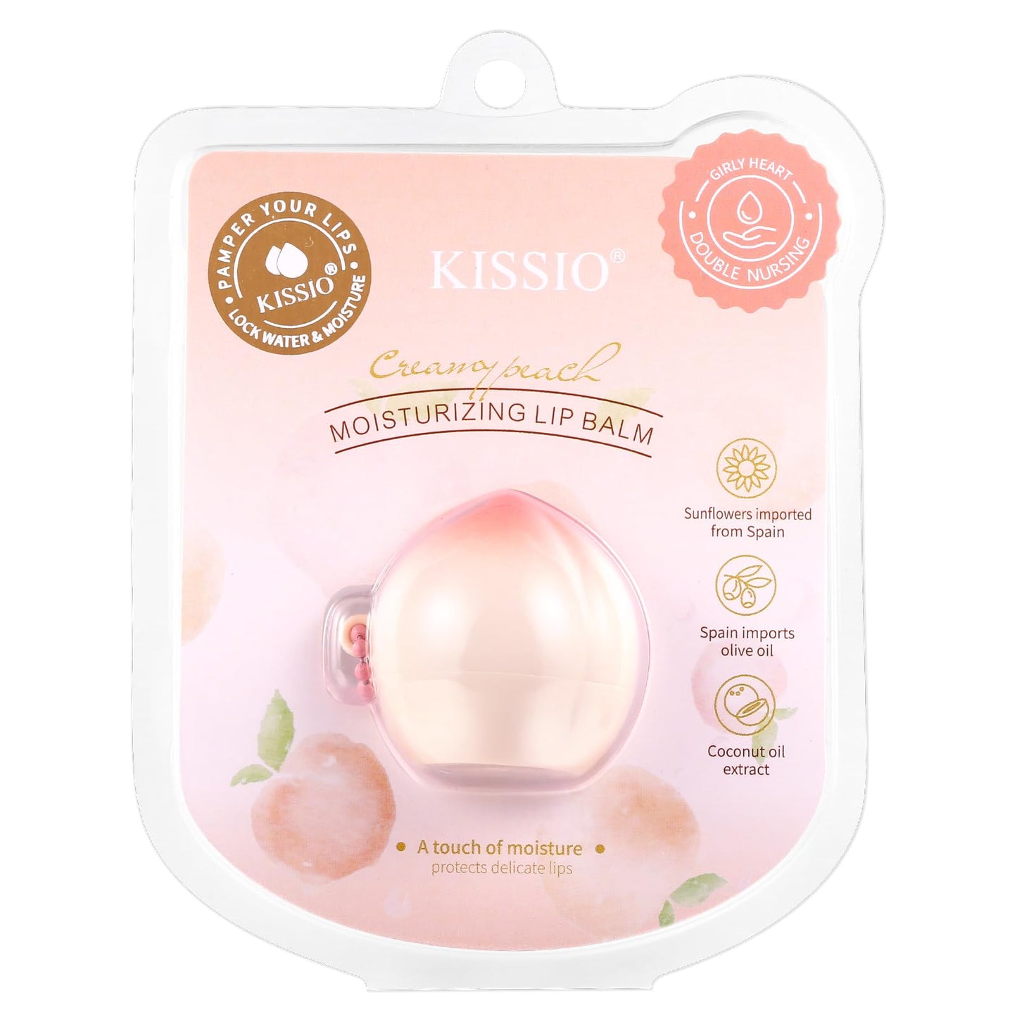 KISSIO Lip Balm,Peach Lip Balm,Lip Care with Sunflower,Olive and Coconut oils,Moisturize and Soothe Dry Chapped Lips,Make Lips Soft,Cruelty Free,0.12 Beauty and Personal Care KISSIO