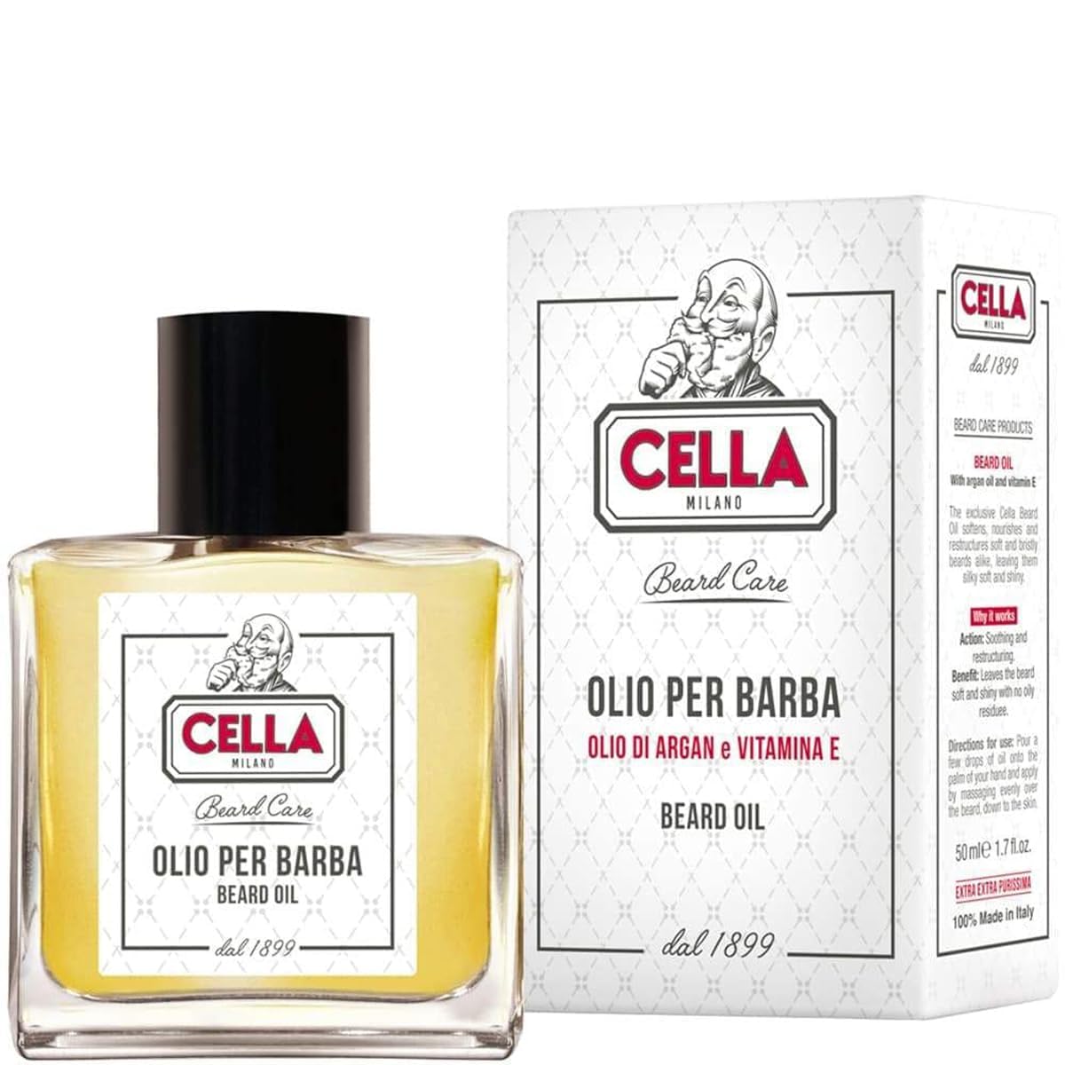 Cella Milano Beard Oil, 50 ml., Made in Italy, Shines, Conditions and Tames your Beard and Mustache. Beauty and Personal Care CELLA