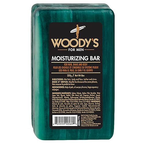 Woody's 3-in-1 Moisturizing Bar Soap for Men, For Hair, Shaving, & Body Cleansing, Deep Clean with Peppermint Scent, 8 oz Beauty & Personal Care Woody's