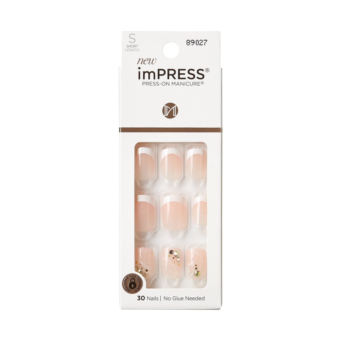 KISS imPRESS No Glue Mani Press On Nails, Design, 'My Worth', White, Short Size, Squoval Shape, Includes 30 Nails, Prep Pad, Instructions Sheet, 1 Beauty & Personal Care imPRESS