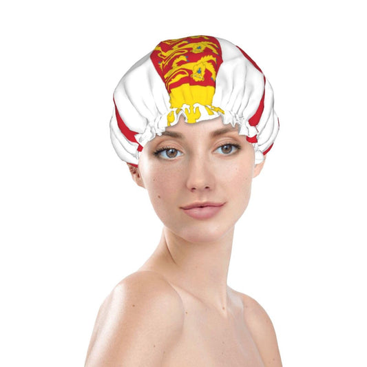Jersey Flag Prints Shower Cap Double Layer Lined Waterproof Bathing Shower Hat Beauty and Personal Care Hayyett