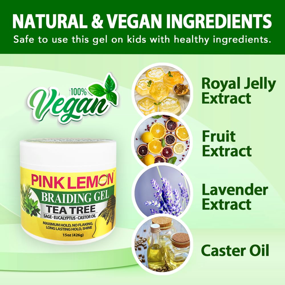 PINK LEMON Braiding Gel - Tea Tree - Maximum Hold, No Flaking, Long Lasting Hold, High Shine. For Micro, Inter, Dread, Faux, Loc, Twist, Braid, Edge Beauty & Personal Care PINK LEMON