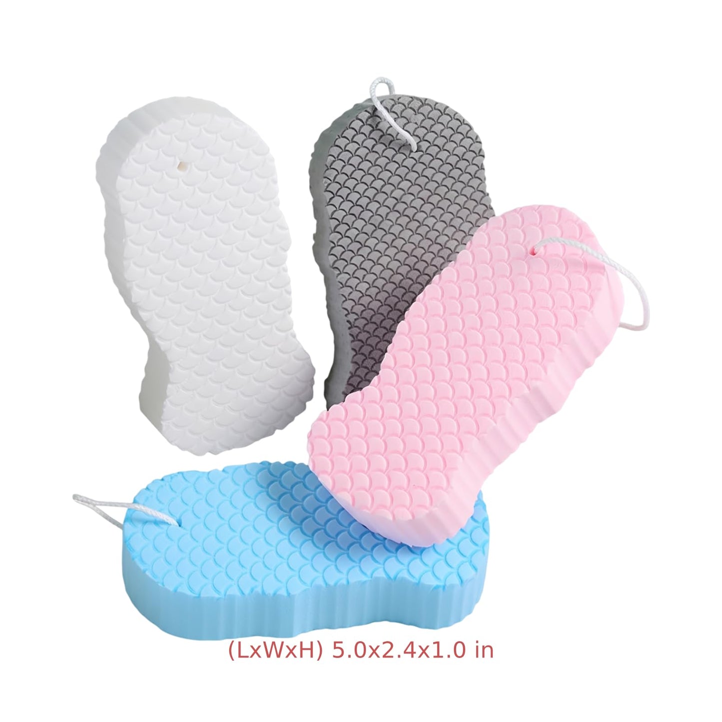 4 Pcs Exfoliating Bath Sponge Set, Body Scrubber with Fish Scale Texture, Gentle Cleansing for Young Ones and Adults, Dead Skin Removal Sponge Beauty and Personal Care wkao