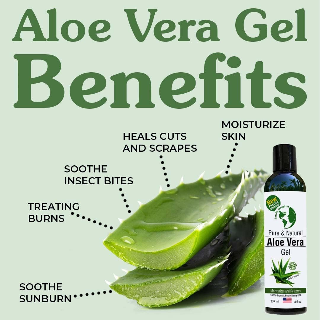 Earth's Daughter Organic Aloe Vera Gel from Fresh Cut 100% Pure Organic Aloe leaves - Fast Absorbing for Face, Skin, Hair & Body - Vegan, Unscented Beauty & Personal Care Earth's Daughter