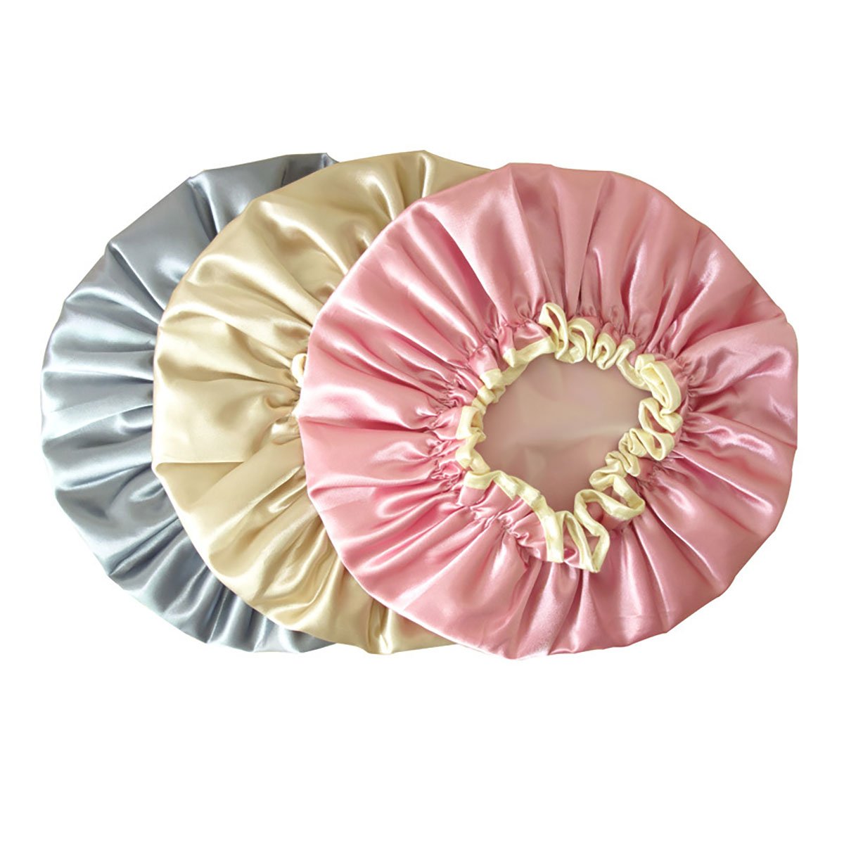 2PCS Women Lady Waterproof Elastic Double Layers Shower Caps Bath Spa Hat Hoods Bathroom Products (Gray) Beauty and Personal Care Fodattm