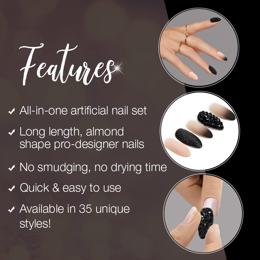 Ardell Nail Addict Premium Press On Nails Almond Pink Black 24Pc Fake Nails