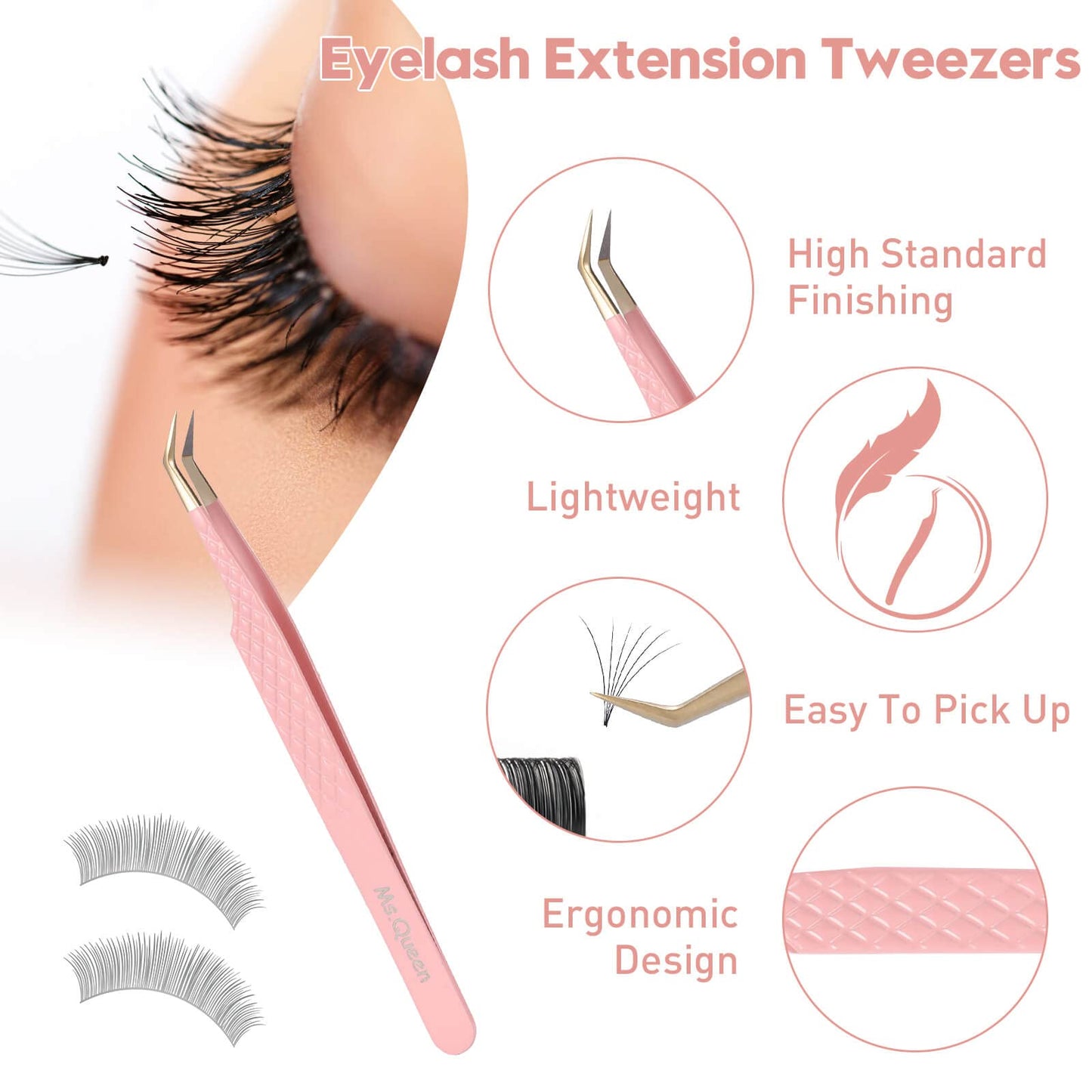 Ms.Queen Eyelash Extension Tweezers Set,Fiber Tip Volume Tweezers Curved 45 90 Degree Angled Tip Lash Tweezers for Mega Volume Mink Lashes Beauty & Personal Care Ms.Queen