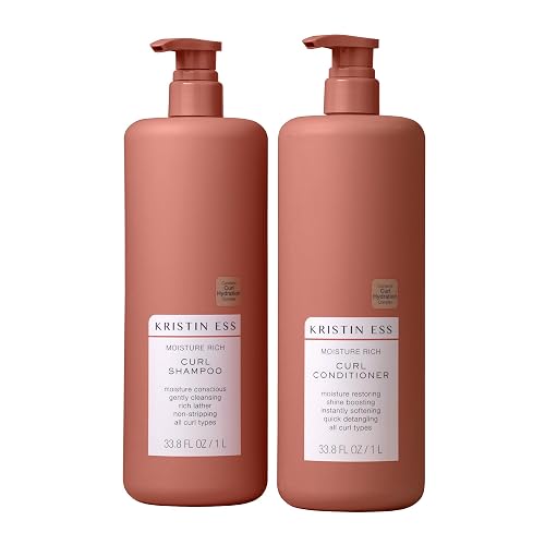 Kristin Ess Hair Curl Shampoo and Conditioner Set for Curly Hair - Moisturizing, Anti Frizz, Silicone Free Shampoo and Conditioner - 1 Liter - 2A-4C Beauty & Personal Care Kristin Ess